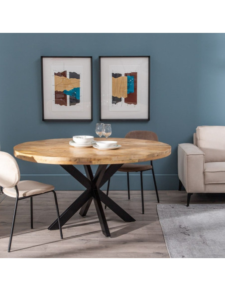 Grande Table à manger moderne Ronde 8 personnes en Bois de manguier Naturel Métal Noir Lurda - 2