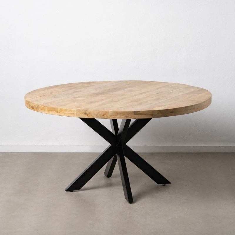 Grande Table à manger moderne Ronde 8 personnes en Bois de manguier Naturel Métal Noir Lurda - 3
