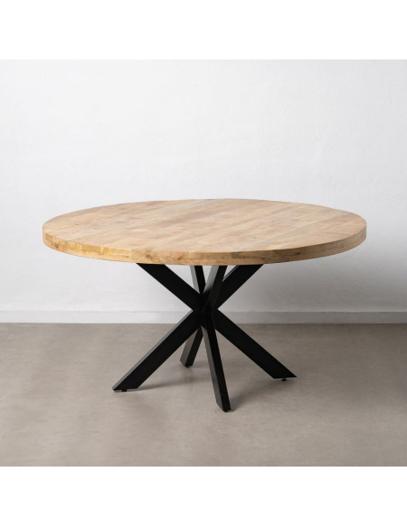 Grande Table à manger moderne Ronde 8 personnes en Bois de manguier Naturel Métal Noir Lurda - 3