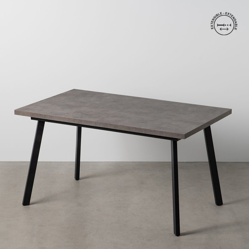 Grande Table à manger extensible moderne Rectangulaire 8 personnes en Bois MDF Gris Métal Noir Maren - 2