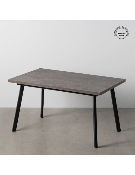 Grande Table à manger extensible moderne Rectangulaire 8 personnes en Bois MDF Gris Métal Noir Maren - 2