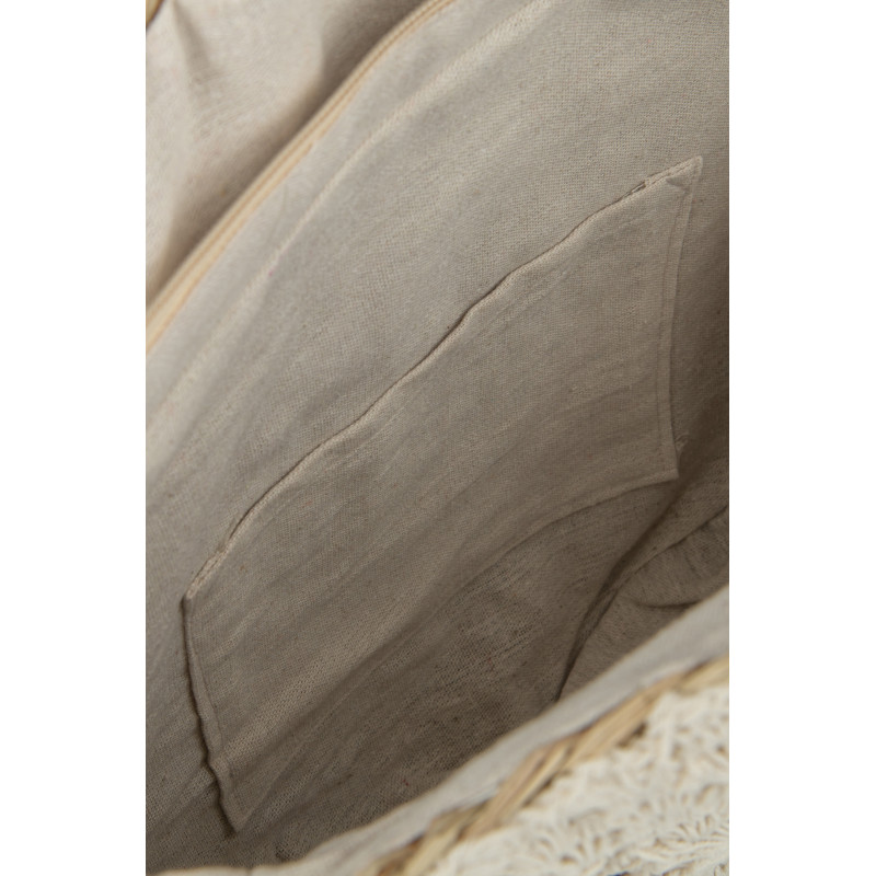 Sac de plage Rond 40 cm en Jonc de mer Naturel Blanc avec pompon Valeda - 3