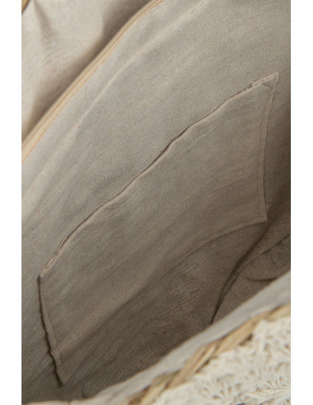 Sac de plage Rond 40 cm en Jonc de mer Naturel Blanc avec pompon Valeda - 3