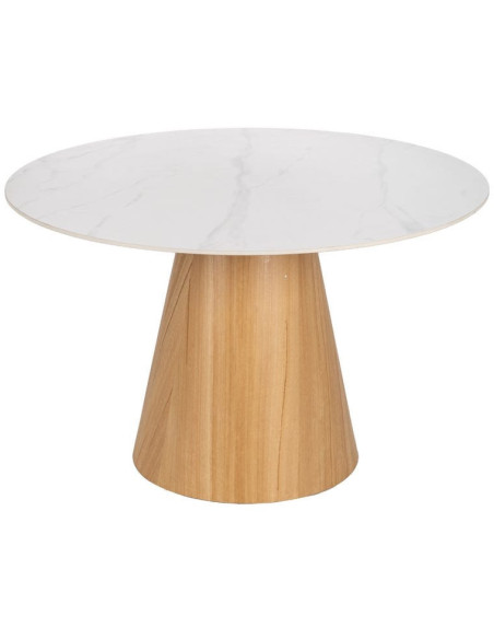 Table à manger moderne Ronde 6 personnes en Céramique Blanc Effet marbre Métal Naturel Effet bois Lurly - 1