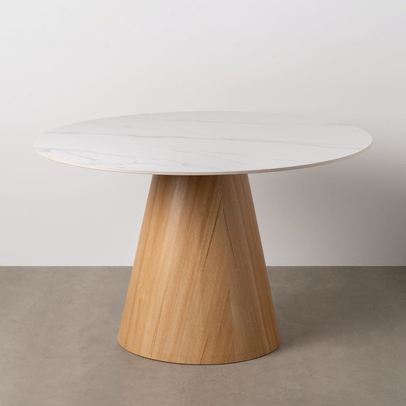 Table à manger moderne Ronde 6 personnes en Céramique Blanc Effet marbre Métal Naturel Effet bois Lurly - 8