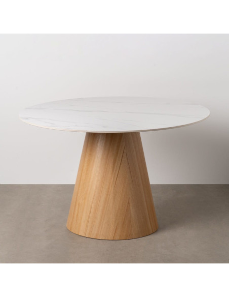 Table à manger moderne Ronde 6 personnes en Céramique Blanc Effet marbre Métal Naturel Effet bois Lurly - 8