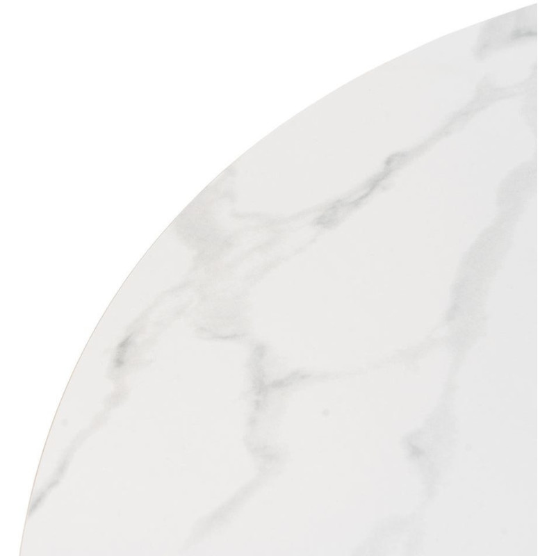Table à manger moderne Ronde 6 personnes en Céramique Blanc Effet marbre Métal Naturel Effet bois Lurly - 2