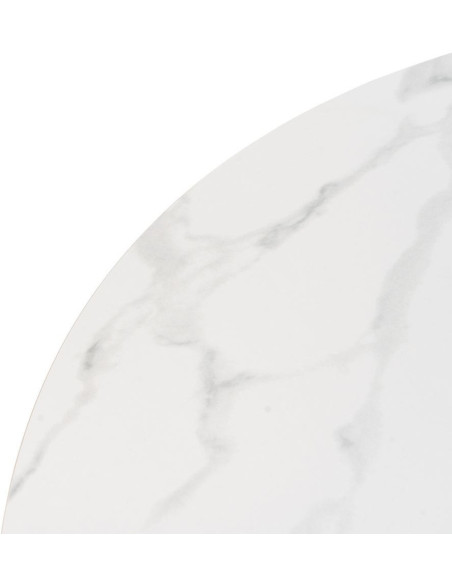 Table à manger moderne Ronde 6 personnes en Céramique Blanc Effet marbre Métal Naturel Effet bois Lurly - 2