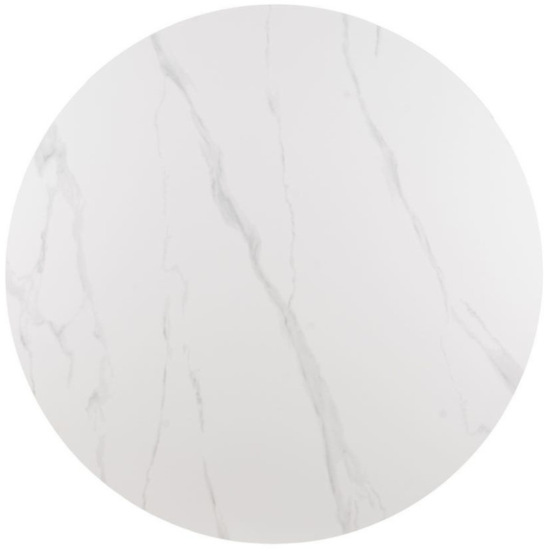 Table à manger moderne Ronde 6 personnes en Céramique Blanc Effet marbre Métal Naturel Effet bois Lurly - 6