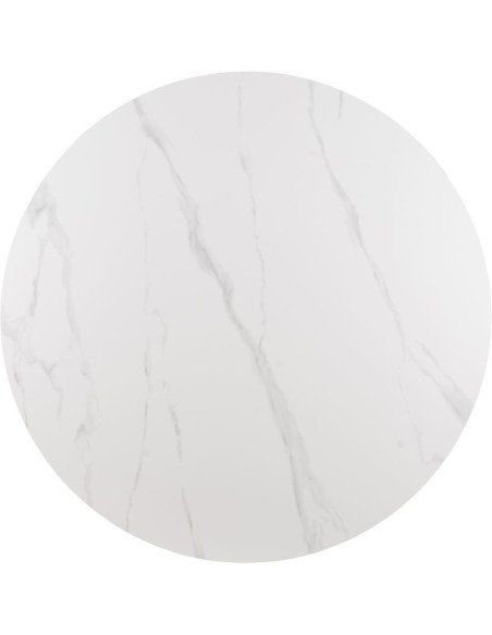 Table à manger moderne Ronde 6 personnes en Céramique Blanc Effet marbre Métal Naturel Effet bois Lurly - 6