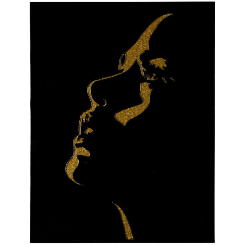 Grande Toile murale peinte Visages De Femmes 90x120 Doré Noir Olaya (Lot de 2) - 3