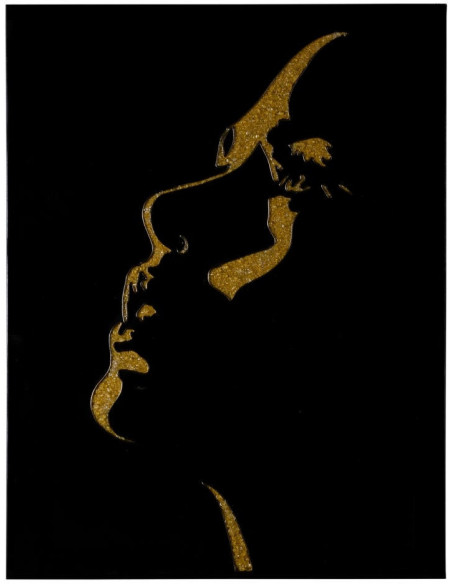 Grande Toile murale peinte Visages De Femmes 90x120 Doré Noir Olaya (Lot de 2) - 3