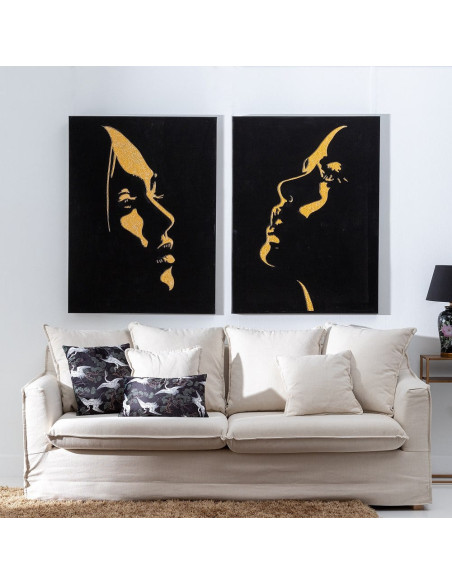 Grande Toile murale peinte Visages De Femmes 90x120 Doré Noir Olaya (Lot de 2) - 2
