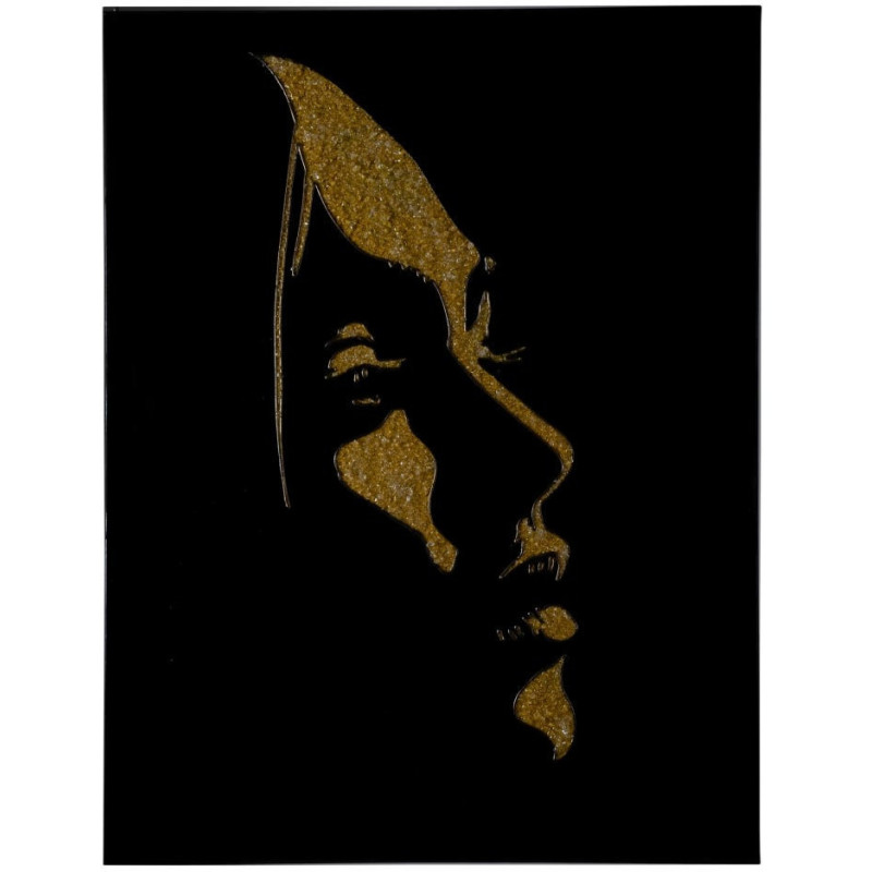 Grande Toile murale peinte Visages De Femmes 90x120 Doré Noir Olaya (Lot de 2) - 4