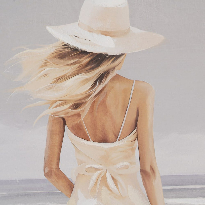 Toile murale peinte et imprimée Femmes à la plage 80x80 Beige Blanc Cadre en PS effet bois naturel Zaira (Lot de 2) - 4