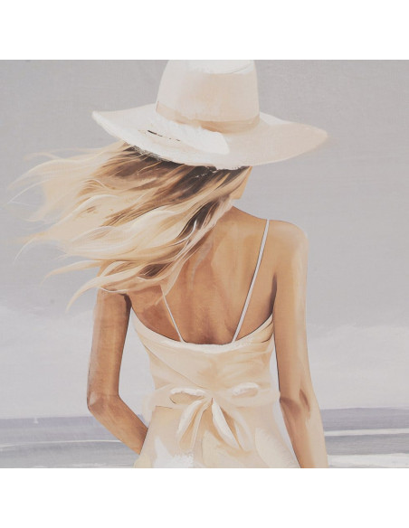 Toile murale peinte et imprimée Femmes à la plage 80x80 Beige Blanc Cadre en PS effet bois naturel Zaira (Lot de 2) - 4