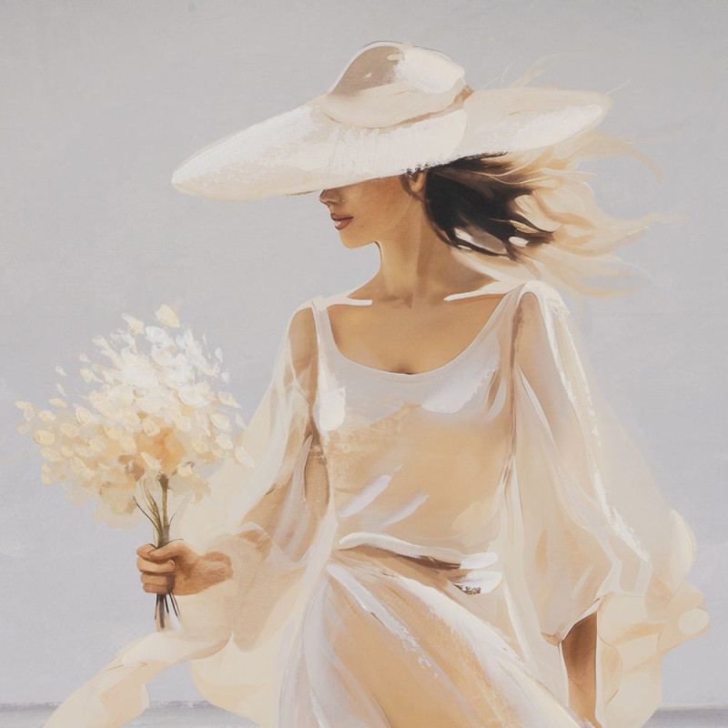 Toile murale peinte et imprimée Femmes à la plage 80x80 Beige Blanc Cadre en PS effet bois naturel Zaira (Lot de 2) - 5