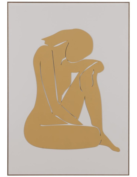 Grand Tableau déco mural relief Femmes 70x100 en Bois Jaune Marron Cadre en bois doré Dalia (Lot de 2) - 2