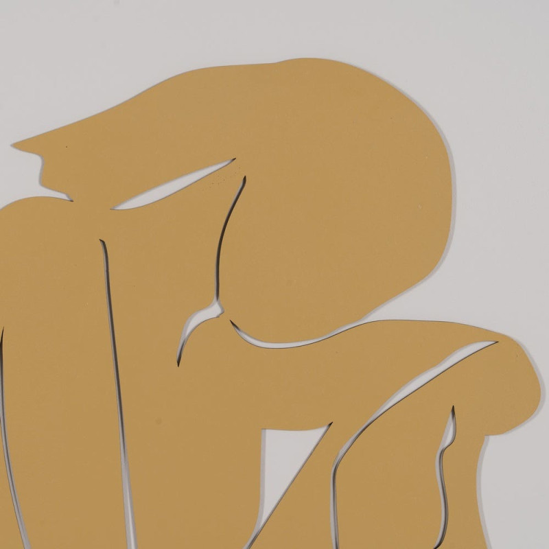 Grand Tableau déco mural relief Femmes 70x100 en Bois Jaune Marron Cadre en bois doré Dalia (Lot de 2) - 4