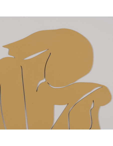 Grand Tableau déco mural relief Femmes 70x100 en Bois Jaune Marron Cadre en bois doré Dalia (Lot de 2) - 4