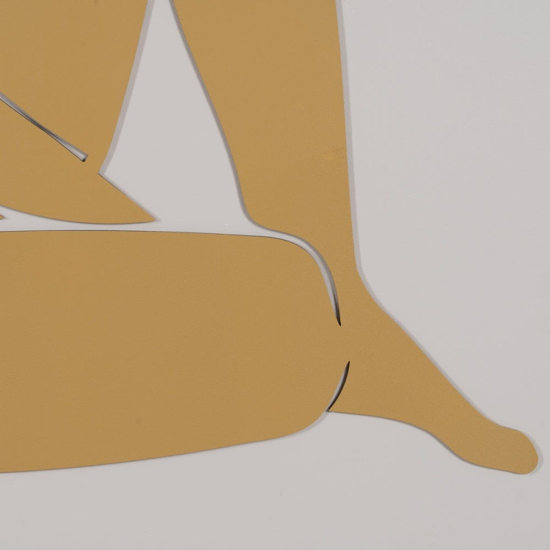 Grand Tableau déco mural relief Femmes 70x100 en Bois Jaune Marron Cadre en bois doré Dalia (Lot de 2) - 5