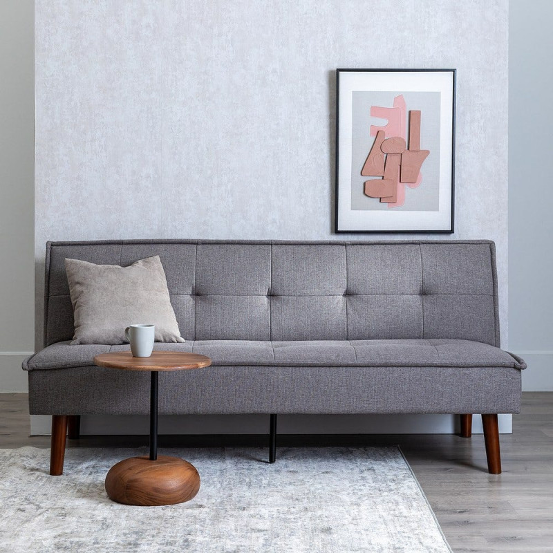Grand Canapé moderne Convertible 3 places en Tissu chenille Gris Métal Noir Bois d'hévéa Marron Bois d'eucalyptus Bruno - 2
