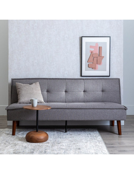 Grand Canapé moderne Convertible 3 places en Tissu chenille Gris Métal Noir Bois d'hévéa Marron Bois d'eucalyptus Bruno - 2