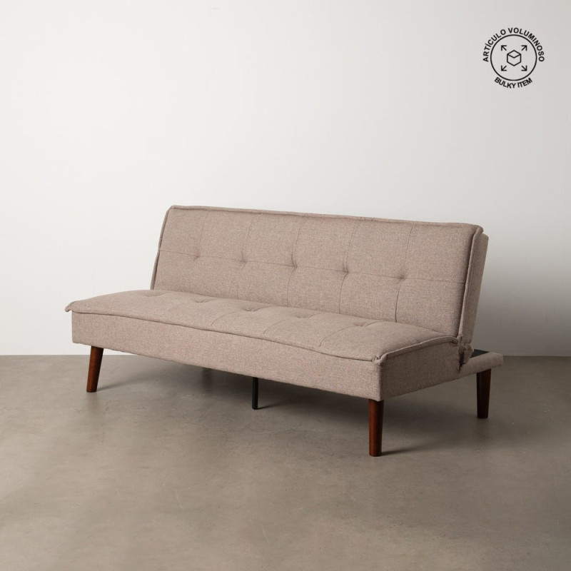 Grand Canapé moderne Convertible 3 places en Tissu chenille Beige Métal Noir Bois d'hévéa Marron Bois d'eucalyptus Bruno - 15