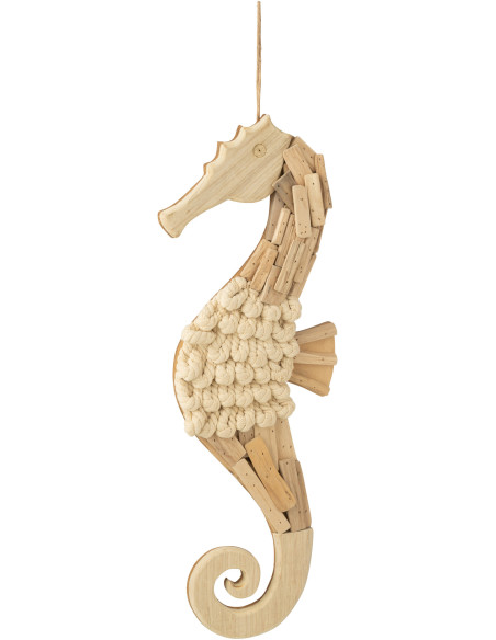 Décoration à suspendre XL Hippocampe Hauteur 60 cm en Bois Naturel Sisely J-Line - 1