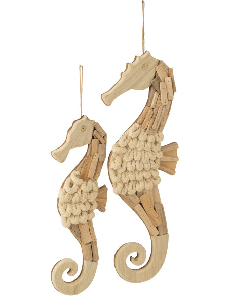 Décoration à suspendre XL Hippocampe Hauteur 60 cm en Bois Naturel Sisely J-Line - 2