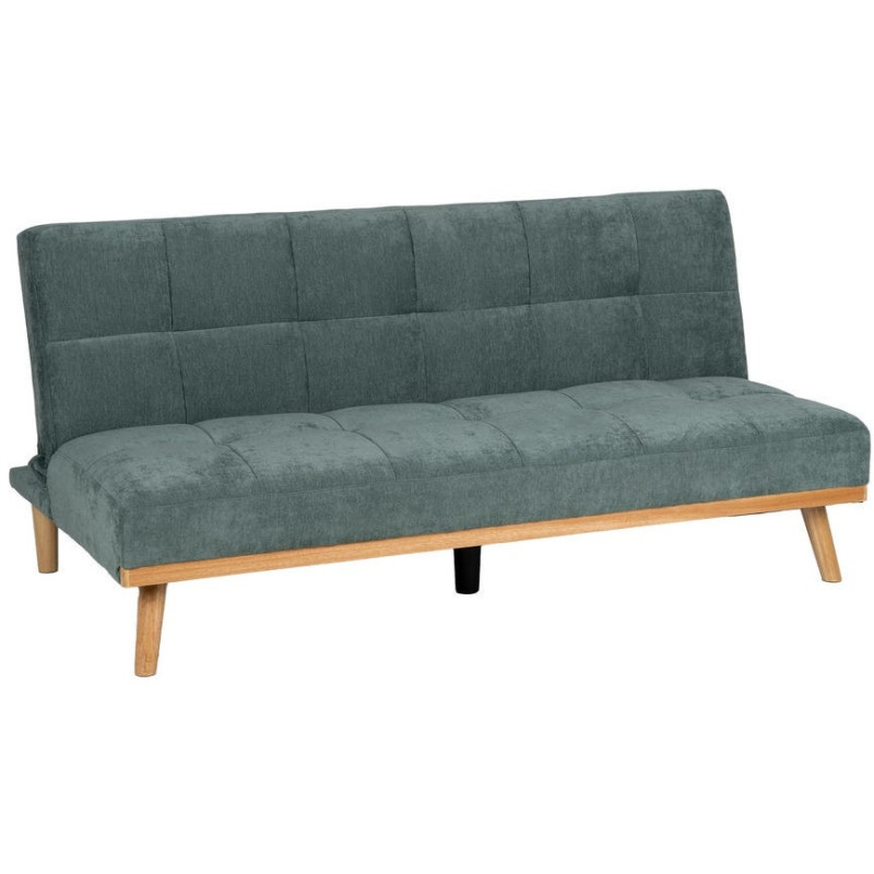 Grand Canapé moderne Convertible 3 places en Tissu chenille Vert Métal Noir Bois d'hévéa Naturel Bois d'eucalyptus Samuel - 1
