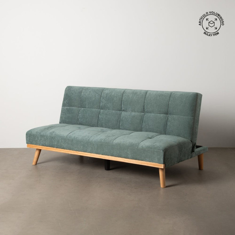 Grand Canapé moderne Convertible 3 places en Tissu chenille Vert Métal Noir Bois d'hévéa Naturel Bois d'eucalyptus Samuel - 15