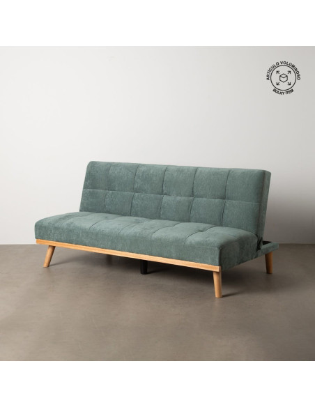 Grand Canapé moderne Convertible 3 places en Tissu chenille Vert Métal Noir Bois d'hévéa Naturel Bois d'eucalyptus Samuel - 15
