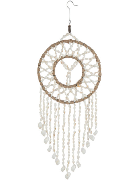 Attrape-rêves Hauteur 35 cm en Coquillage Blanc Corde Naturel Motif manadala Anthia J-Line - 1