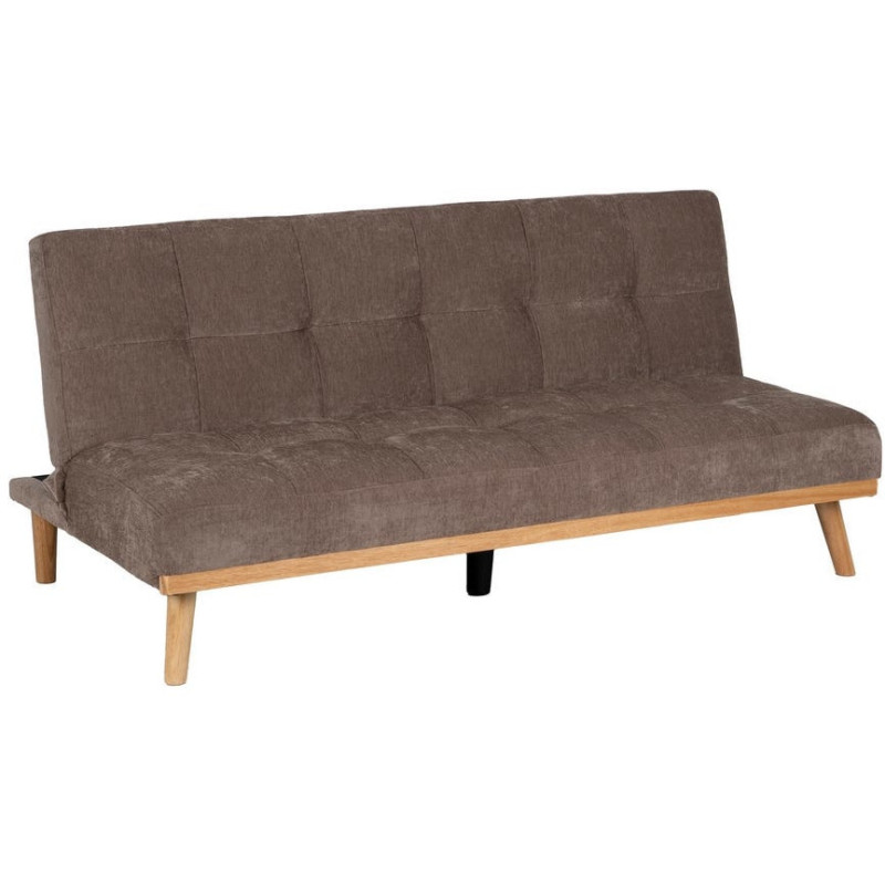 Grand Canapé moderne Convertible 3 places en Tissu chenille Vieux taupe Métal Noir Bois d'hévéa Naturel Bois d'eucalyptus Samuel