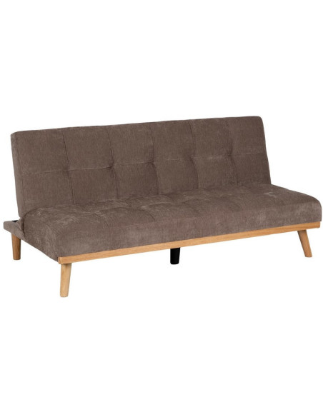 Grand Canapé moderne Convertible 3 places en Tissu chenille Vieux taupe Métal Noir Bois d'hévéa Naturel Bois d'eucalyptus Samuel