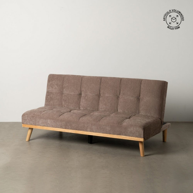 Grand Canapé moderne Convertible 3 places en Tissu chenille Vieux taupe Métal Noir Bois d'hévéa Naturel Bois d'eucalyptus Samuel