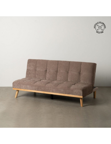 Grand Canapé moderne Convertible 3 places en Tissu chenille Vieux taupe Métal Noir Bois d'hévéa Naturel Bois d'eucalyptus Samuel
