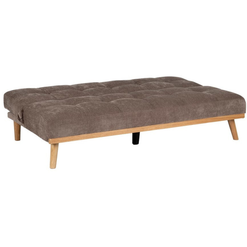 Grand Canapé moderne Convertible 3 places en Tissu chenille Vieux taupe Métal Noir Bois d'hévéa Naturel Bois d'eucalyptus Samuel