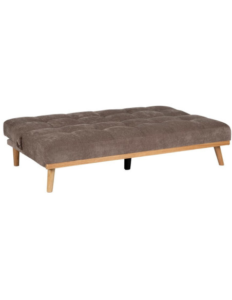 Grand Canapé moderne Convertible 3 places en Tissu chenille Vieux taupe Métal Noir Bois d'hévéa Naturel Bois d'eucalyptus Samuel