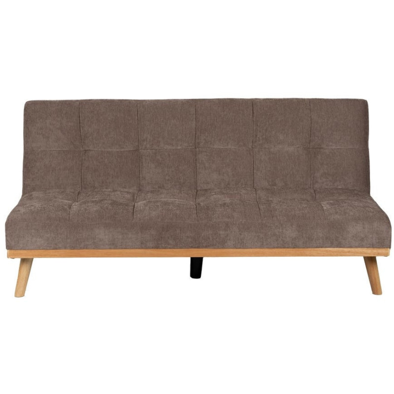 Grand Canapé moderne Convertible 3 places en Tissu chenille Vieux taupe Métal Noir Bois d'hévéa Naturel Bois d'eucalyptus Samuel