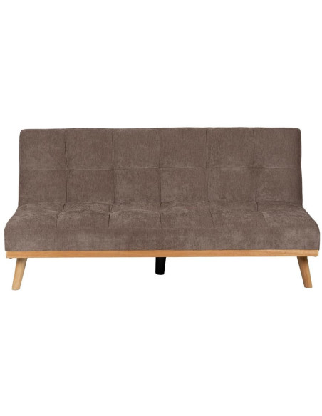 Grand Canapé moderne Convertible 3 places en Tissu chenille Vieux taupe Métal Noir Bois d'hévéa Naturel Bois d'eucalyptus Samuel
