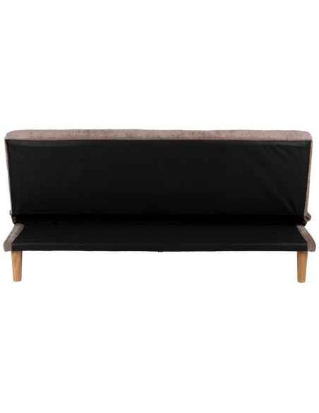 Grand Canapé moderne Convertible 3 places en Tissu chenille Vieux taupe Métal Noir Bois d'hévéa Naturel Bois d'eucalyptus Samuel