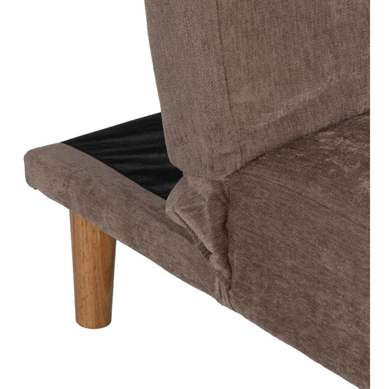 Grand Canapé moderne Convertible 3 places en Tissu chenille Vieux taupe Métal Noir Bois d'hévéa Naturel Bois d'eucalyptus Samuel