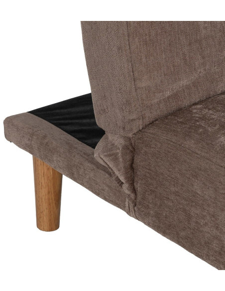 Grand Canapé moderne Convertible 3 places en Tissu chenille Vieux taupe Métal Noir Bois d'hévéa Naturel Bois d'eucalyptus Samuel