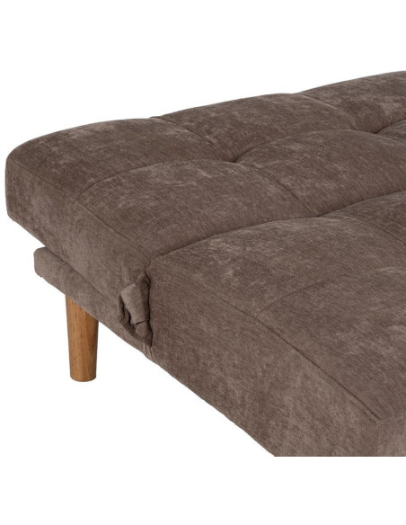 Grand Canapé moderne Convertible 3 places en Tissu chenille Vieux taupe Métal Noir Bois d'hévéa Naturel Bois d'eucalyptus Samuel