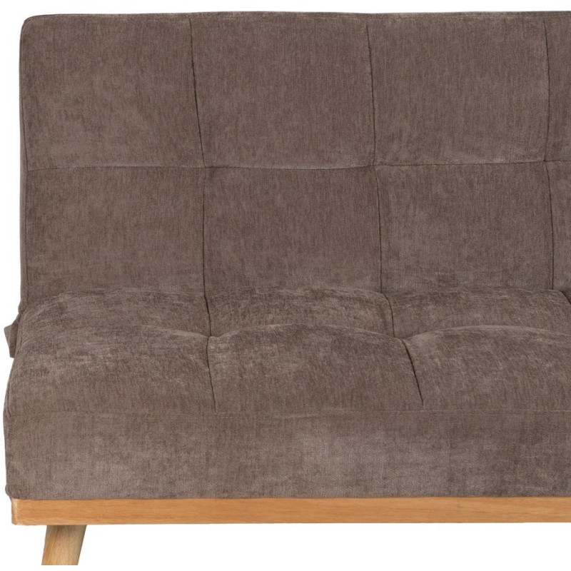 Grand Canapé moderne Convertible 3 places en Tissu chenille Vieux taupe Métal Noir Bois d'hévéa Naturel Bois d'eucalyptus Samuel