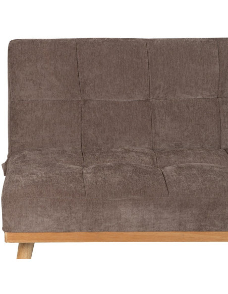 Grand Canapé moderne Convertible 3 places en Tissu chenille Vieux taupe Métal Noir Bois d'hévéa Naturel Bois d'eucalyptus Samuel