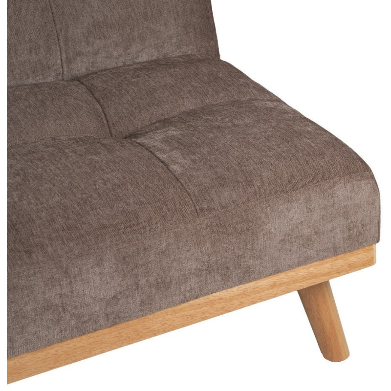 Grand Canapé moderne Convertible 3 places en Tissu chenille Vieux taupe Métal Noir Bois d'hévéa Naturel Bois d'eucalyptus Samuel