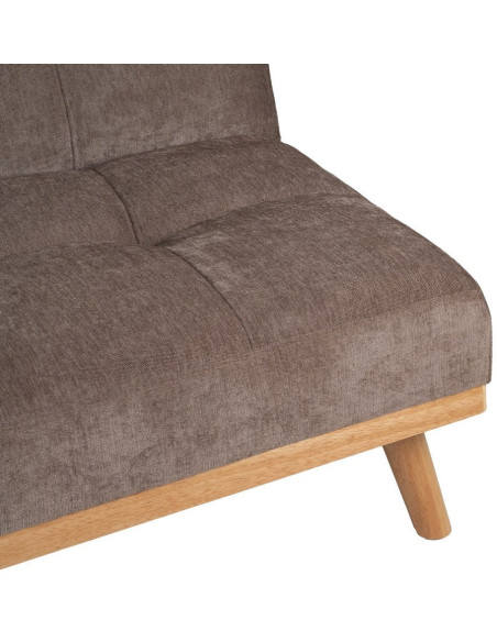 Grand Canapé moderne Convertible 3 places en Tissu chenille Vieux taupe Métal Noir Bois d'hévéa Naturel Bois d'eucalyptus Samuel